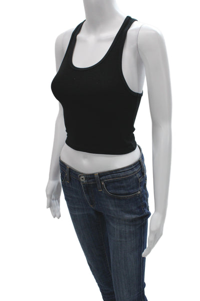 SPRWMN Womens Cropped Basic Tank Black Sleeveless Round Neck Size XS