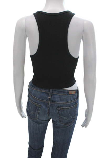 SPRWMN Womens Cropped Basic Tank Black Sleeveless Round Neck Size XS