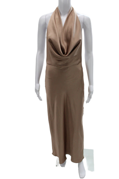Zara Women Slip Dress Maxi Beige Tie Sleeveless Size XS
