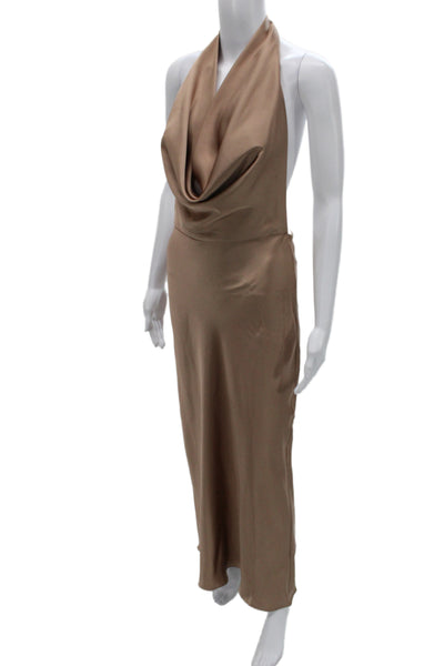 Zara Women Slip Dress Maxi Beige Tie Sleeveless Size XS