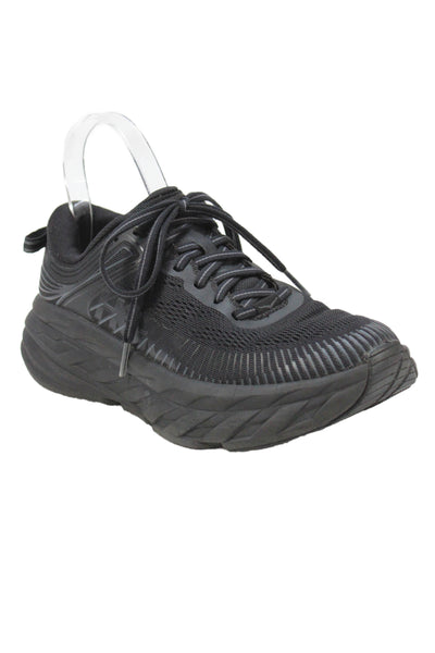 HOKA Womens Bondi 7 Lace Up Running Sneakers Black Size 6.5