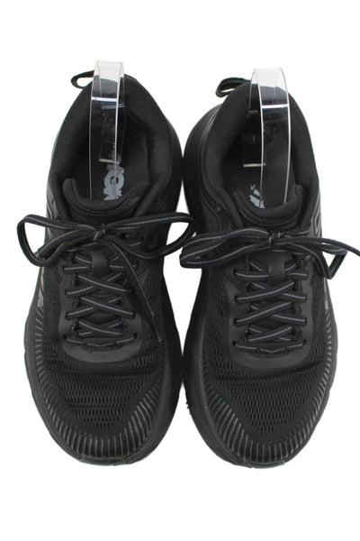 HOKA Womens Bondi 7 Lace Up Running Sneakers Black Size 6.5