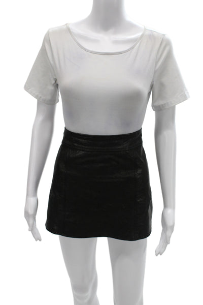 Theory Women Mini Pencil Leather Skirt Black Size 0