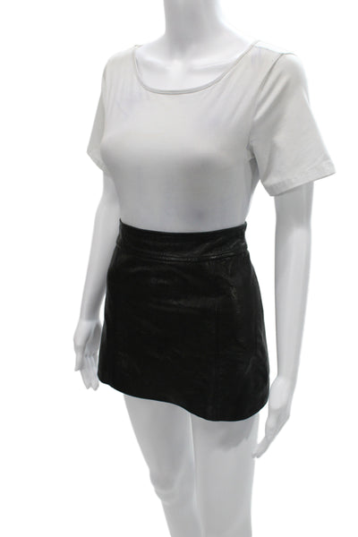 Theory Women Mini Pencil Leather Skirt Black Size 0
