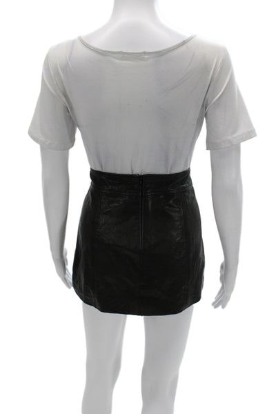 Theory Women Mini Pencil Leather Skirt Black Size 0
