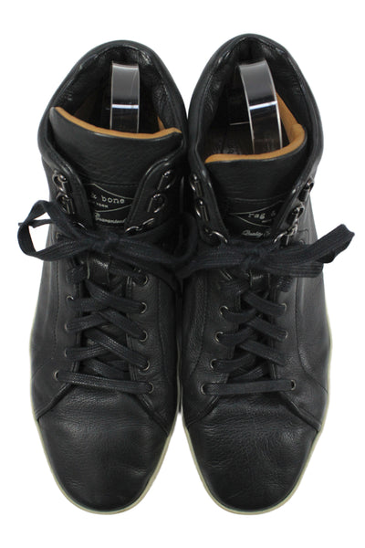 Rag & Bone Men's Leather Lace Up Rubber Sole Sneakers Black Size 12