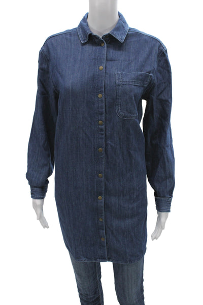 Sezane Women Dark Blue Collared Tunic Button Up Long Sleeve Size 34