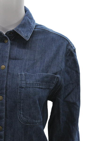 Sezane Women Dark Blue Collared Tunic Button Up Long Sleeve Size 34