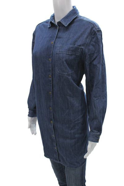 Sezane Women Dark Blue Collared Tunic Button Up Long Sleeve Size 34