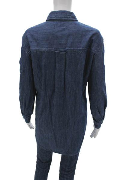 Sezane Women Dark Blue Collared Tunic Button Up Long Sleeve Size 34