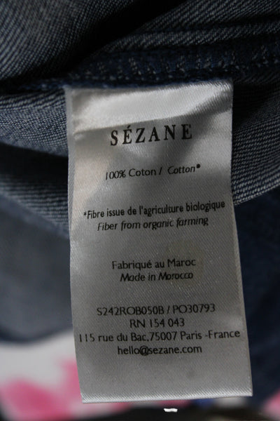 Sezane Women Dark Blue Collared Tunic Button Up Long Sleeve Size 34