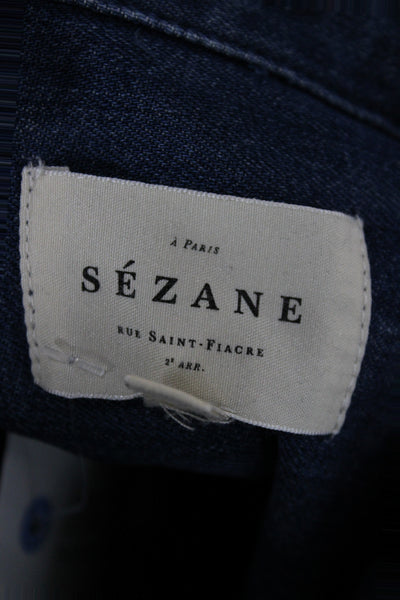 Sezane Women Dark Blue Collared Tunic Button Up Long Sleeve Size 34