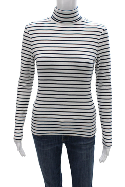 Vineyard Vines Women Striped Turtleneck Long Sleeve T-Shirt White Size XS