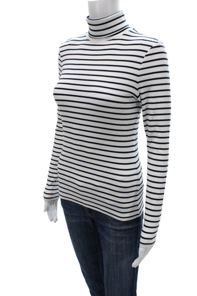 Vineyard Vines Women Striped Turtleneck Long Sleeve T-Shirt White Size XS