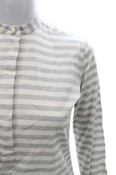 Ann Mashburn Women Striped Cotton Tunic Button Long Sleeve Gray Size XS