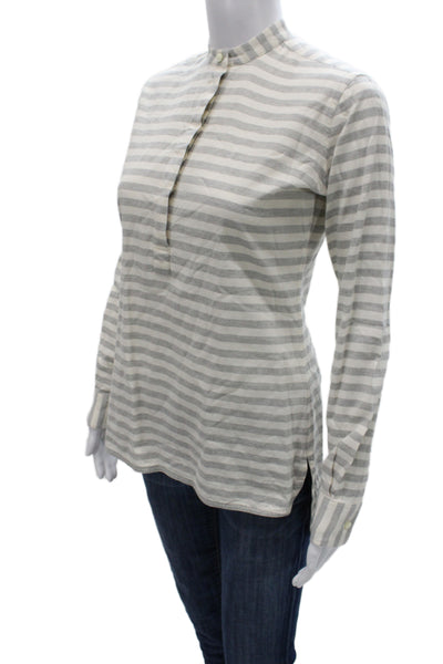 Ann Mashburn Women Striped Cotton Tunic Button Long Sleeve Gray Size XS