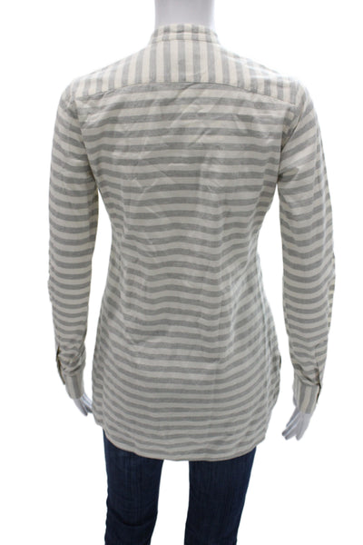 Ann Mashburn Women Striped Cotton Tunic Button Long Sleeve Gray Size XS