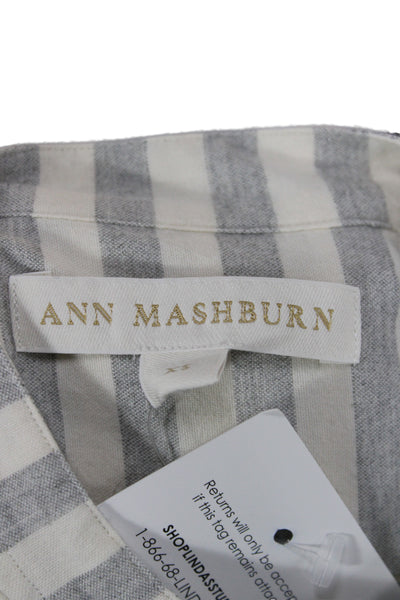 Ann Mashburn Women Striped Cotton Tunic Button Long Sleeve Gray Size XS