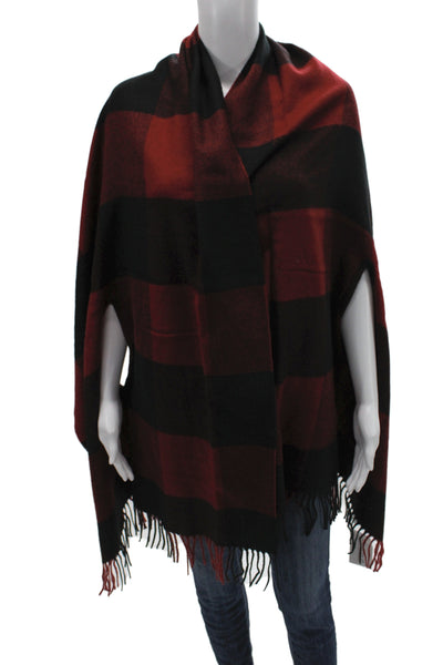 Madewell Womens Fringe Trim Buffalo Plaid Shawl Scarf Red Back 74"x28"