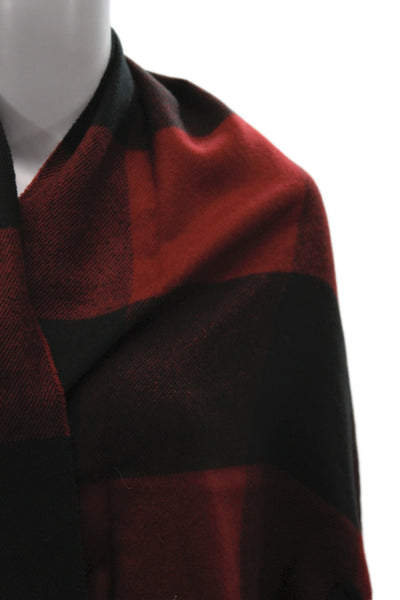 Madewell Womens Fringe Trim Buffalo Plaid Shawl Scarf Red Back 74"x28"