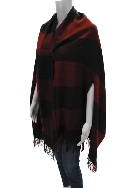 Madewell Womens Fringe Trim Buffalo Plaid Shawl Scarf Red Back 74"x28"