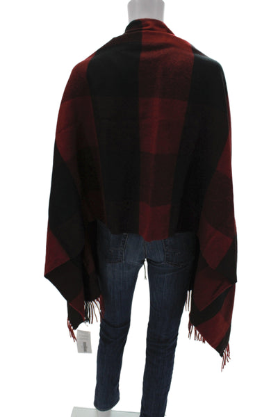 Madewell Womens Fringe Trim Buffalo Plaid Shawl Scarf Red Back 74"x28"