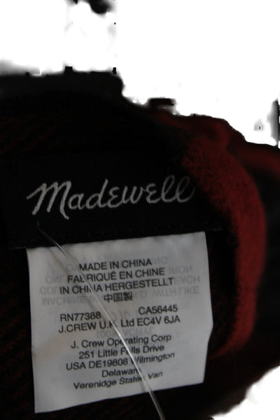 Madewell Womens Fringe Trim Buffalo Plaid Shawl Scarf Red Back 74"x28"