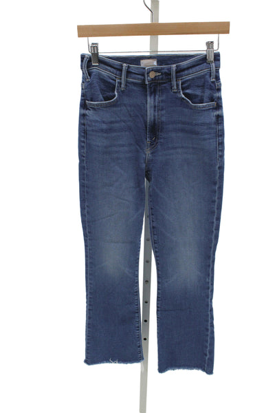 Mother Womens Cropped Straight Jeans Blue Button Fly Cotton Blend Size 26
