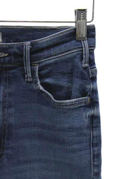 Mother Womens Cropped Straight Jeans Blue Button Fly Cotton Blend Size 26