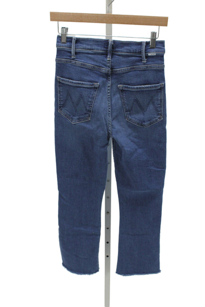 Mother Womens Cropped Straight Jeans Blue Button Fly Cotton Blend Size 26