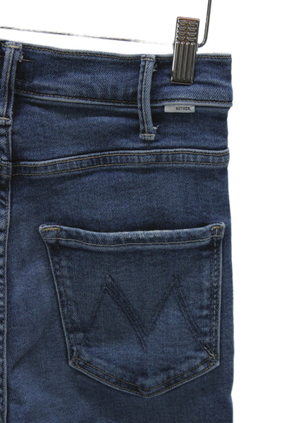 Mother Womens Cropped Straight Jeans Blue Button Fly Cotton Blend Size 26