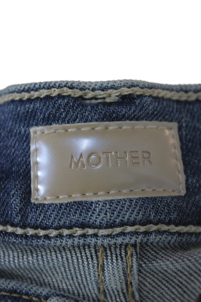 Mother Womens Cropped Straight Jeans Blue Button Fly Cotton Blend Size 26