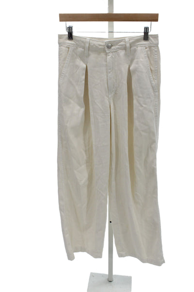 Amo Women Chino Paperbag Pants White Button Cotton Size 26