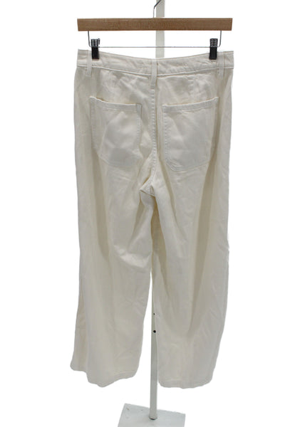 Amo Women Chino Paperbag Pants White Button Cotton Size 26