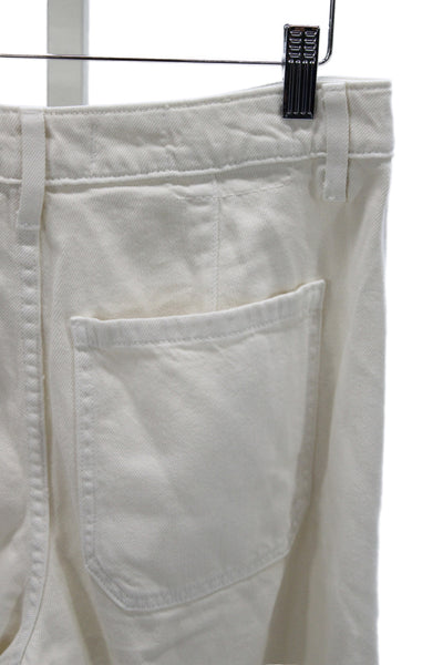 Amo Women Chino Paperbag Pants White Button Cotton Size 26
