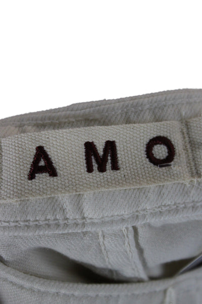 Amo Women Chino Paperbag Pants White Button Cotton Size 26
