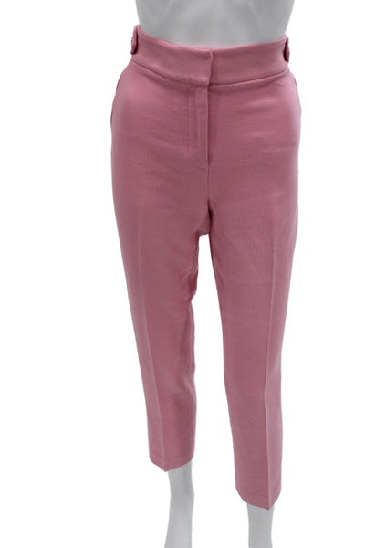 Veronica Beard Womens Pink Ankle Cropped Dress Pants Button Closure Size 4