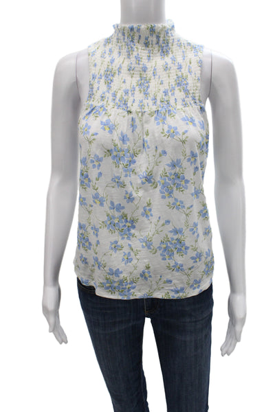 Goldie Women Sleeveless High Neck Floral Pima Cotton Blouse White Size S
