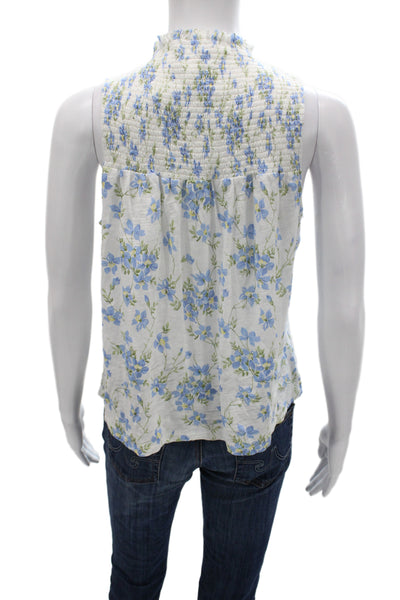 Goldie Women Sleeveless High Neck Floral Pima Cotton Blouse White Size S