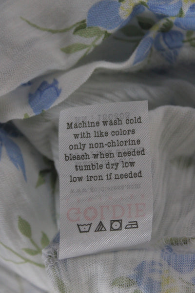 Goldie Women Sleeveless High Neck Floral Pima Cotton Blouse White Size S