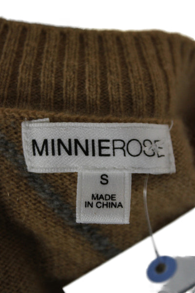 Minnie Rose Unisex V-Neck 100% Cashmere Argyle Pullover Beige Size S