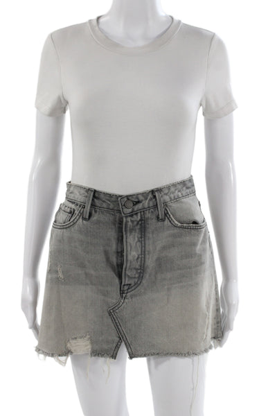 Grlfrnd Women A-Line Mini Skirt Gray Cotton Size 25