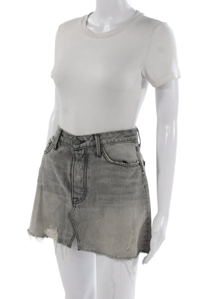 Grlfrnd Women A-Line Mini Skirt Gray Cotton Size 25