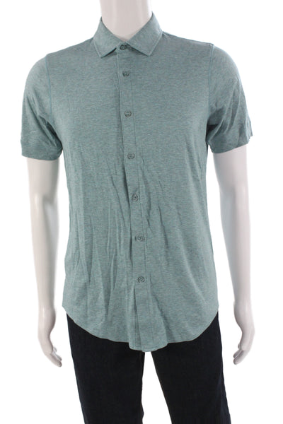 Raffi Mens Short Sleeves Button Down Shirt Blue Cotton Size Small