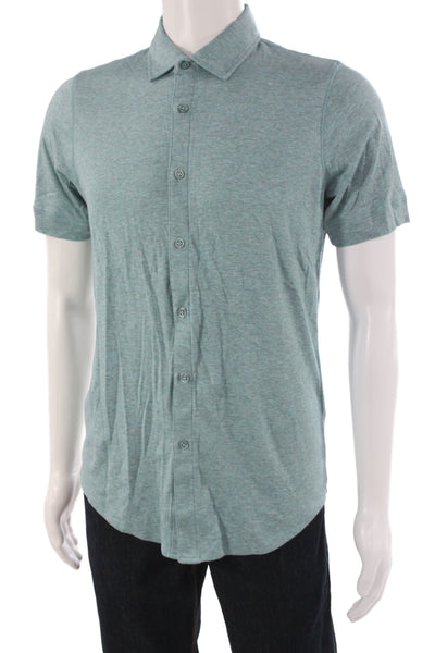 Raffi Mens Short Sleeves Button Down Shirt Blue Cotton Size Small