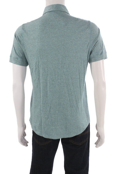 Raffi Mens Short Sleeves Button Down Shirt Blue Cotton Size Small