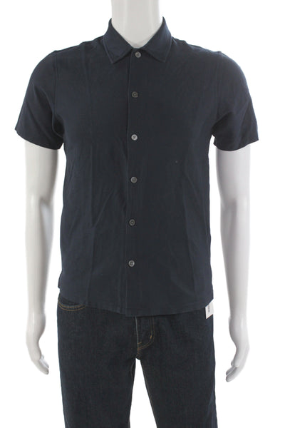 Theory Mens Button Down Isak Shirt Navy Blue Cotton Size Extra Small