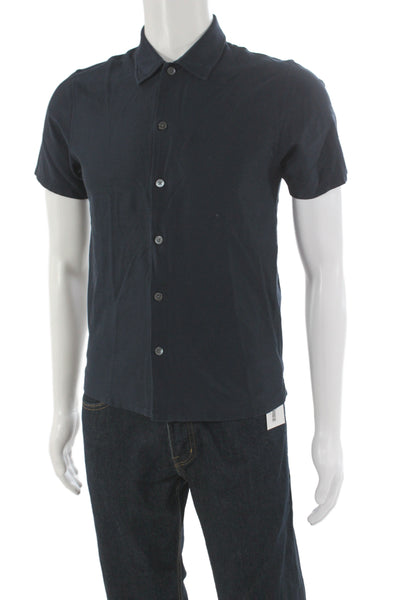 Theory Mens Button Down Isak Shirt Navy Blue Cotton Size Extra Small