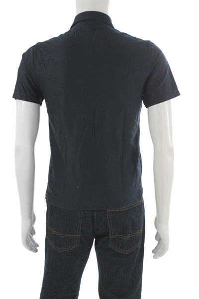Theory Mens Button Down Isak Shirt Navy Blue Cotton Size Extra Small