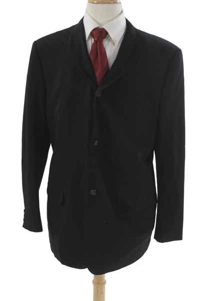 Jil Sander Mens Black Virgin Wool Blazer Collared Button Long Sleeve Size 52